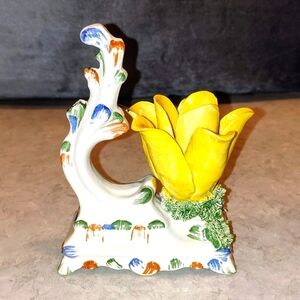 1950s BASSAŃO VICTORIAN FINE PORCELAIN CANDLE HOLDER HAND-PAINTED MADE IN ITALY